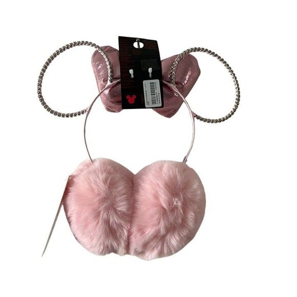 Minnie Mouse Pink Faux Fur Earmuffs With Glitter Bow & Rhinestone Ears For Adul main image 6
